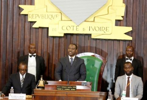 Guillaume Soro speaks after being re-elected as the president of the National Assembly in Abidjan, Ivory Coast, January 9, 2017. PHOTO BY REUTERS/Thierry Gouegnon