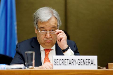 United Nations Secretary-General Antonio Guterres looks on during the High-Level Pledging Event for the Humanitarian Crisis in Yemen, in Geneva, Switzerland, April 3, 2018. PHOTO BY REUTERS/Pierre Albouy