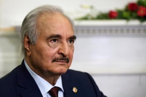 Libyan commander Khalifa Haftar meets Greek Foreign Minister Nikos Dendias (not pictured) at the Foreign Ministry in Athens, Greece, January 17, 2020. PHOTO BY REUTERS/Costas Baltas