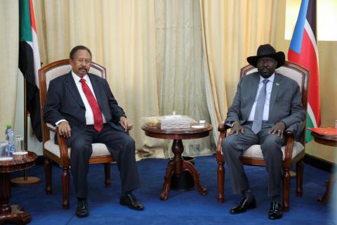 Sudan's prime minister Abdalla Hamdok and South Sudan's President Salva Kiir Mayardit are seen during their meeting in Juba, South Sudan, September 12, 2019. PHOTO BY REUTERS/Jok Solomun