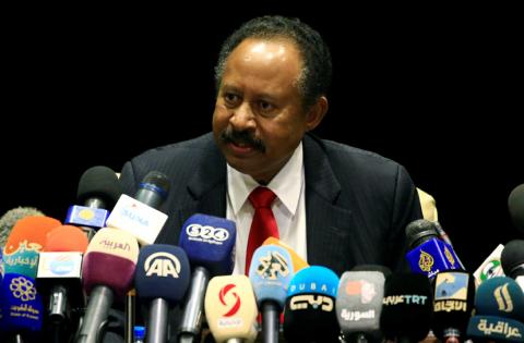 Sudan Prime Minister Abdalla Hamdok speaks during joint press conference with German Foreign Minister Heiko Maas in Khartoum, Sudan, September 3, 2019. PHOTO BY REUTERS/Mohamed Nureldin Abdallah