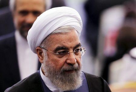 Iranian President Hassan Rouhani leaves after delivering a speech at plenary session during the Asian African Conference in Jakarta, April 22, 2015. PHOTO BY REUTERS/Beawiharta