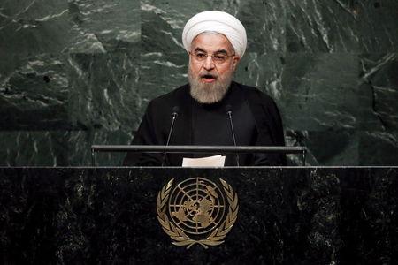Iran's President Hassan Rouhani addresses a plenary meeting of the United Nations Sustainable Development Summit 2015 at the United Nations headquarters in Manhattan, New York, September 26, 2015. PHOTO BY REUTERS/Carlo Allegri