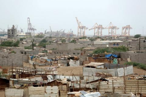 Hodeidah port's cranes are pictured from a nearby shantytown in Hodeidah, Yemen, June 16, 2018. PHOTO BY REUTERS/Abduljabbar Zeyad