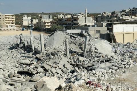 A general view shows the damage at a site hit by overnight airstrikes in the town of Kafr Takharim, in Idlib Governorate, Syria, October 24, 2016. PHOTO BY REUTERS/Ammar Abdullah