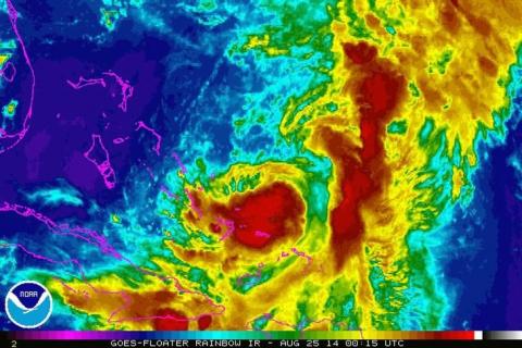 Tropical Storm Cristobal is seen in a NASA Goes Satellite infrared image taken at 20:15 EST (00:15 GMT), August 25, 2014. PHOTO BY REUTERS/NASA