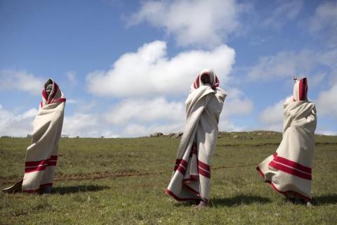 Initiates pose in a field in Qunu, in the Eastern Cape