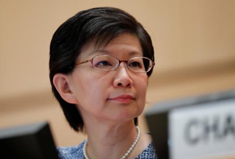 U.N. High representative for Disarmament Affairs Izumi Nakamitsu attends the 2nd Preparatory session of the 2020 Non Proliferation Treaty (NPT) Review Conference at the United Nations in Geneva, Switzerland, April 23, 2018. PHOTO BY REUTERS/Denis Balibouse