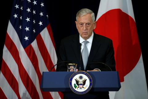 U.S. Defense Secretary James Mattis, with his Japanese counterparts, participates in a news conference after their U.S.-Japan Security talks at the State Department in Washington, U.S., August 17, 2017. PHOTO BY REUTERS/Jonathan Ernst