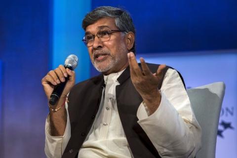 Kailash Satyarthi, 2014 Nobel Peace Prize Laureate, takes part in a panel during the Clinton Global Initiative's annual meeting in New York, September 27, 2015. PHOTO BY REUTERS/Lucas Jackson