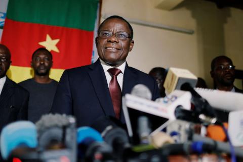 Maurice Kamto of Renaissance Movement (MRC) smiles as he holds a news conference at his headquarter in Yaounde, Cameroon, October 8, 2018. PHOTO BY REUTERS/Zohra Bensemra