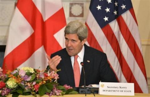U.S. Secretary of State John Kerry speaks before opening the U.S.-Georgia Strategic Partnership Commission Plenary Session with Georgia's Prime Minister Irakly Garibashvili at the State Department in Washington February 26, 2014. Credit: Reuters/Mike Theiler