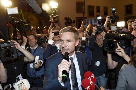 Danish People's Party (DF) leader Kristian Thulesen Dahl speaks to the press after election results in Copenhagen, Denmark, June 18, 2015. PHOTO BY REUTERS/Keld Navntoft