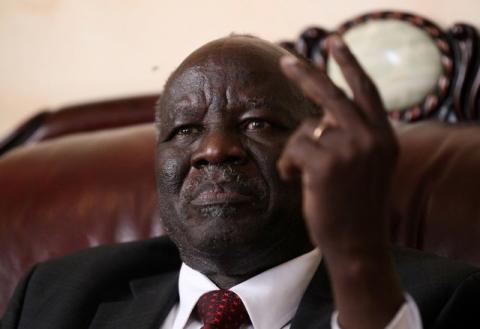 Lam Akol, South Sudan's head of the opposition Democratic Change group, addresses a news conference in his office in Ethiopia's capital Addis Ababa, August 1, 2016. PHOTO BY REUTERS/Tiksa Negeri