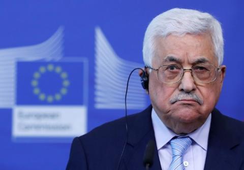 Palestinian President Mahmoud Abbas (L) holds a news conference after a meeting with European Union foreign policy chief Federica Mogherini in Brussels, Belgium, March 27, 2017. PHOTO BY REUTERS/Yves Herman
