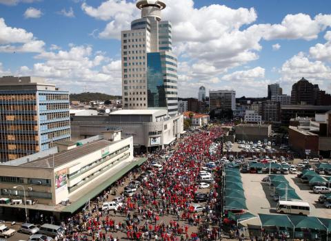 Zimbabwe's opposition parties take part in a march to the Zimbabwe Electoral Commission (ZEC) headquarters to demand reforms critical for a credible, free and fair elections ahead of the July 30 elections in Harare, Zimbabwe, July 11,2018. PHOTO BY REUTERS/Philimon Bulawayo