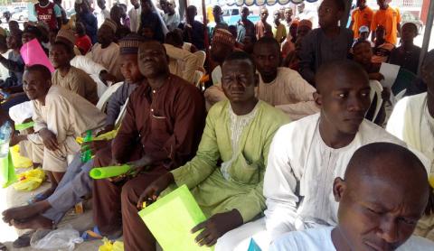 Young men, who were released from the ranks of a militia group fighting against the Islamist militant group Boko Haram, are pictured during a handover ceremony in the city of Maiduguri, Nigeria, October 12, 2018. PHOTO BY REUTERS/Kolawole Adewale