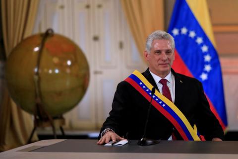 Cuba's President Miguel Diaz-Canel attends a meeting with Venezuela's President Nicolas Maduro in Caracas, Venezuela, May 30, 2018. PHOTO BY REUTERS/Marco Bello