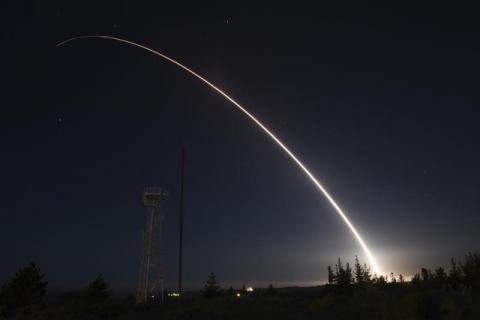 An unarmed Minuteman III intercontinental ballistic missile launches during an operational test from Vandenberg Air Force Base, California at 11:01 p.m on February 25, 2016. PHOTO BY REUTERS/Ian Dudley/U.S. Air Force photo
