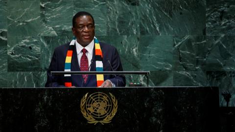 Zimbabwe's President Emmerson Mnangagwa addresses the 73rd session of the United Nations General Assembly at U.N. headquarters in New York, U.S., September 26, 2018. PHOTO BY REUTERS/Eduardo Munoz