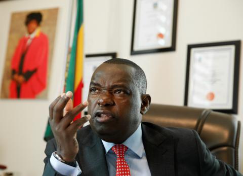 Minister of Foreign Affairs Sibusiso Moyo speaks to Reuters at his office in Harare, Zimbabwe, September 13,2019. PHOTO BY REUTERS/Philimon Bulawayo
