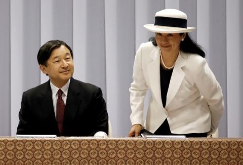 Japan's Crown Prince Naruhito and Crown Princess Masako make an appearance before Japanese athletes during a team-forming ceremony ahead of the Japanese team's departure to the Rio 2016 Olympic Games, in Tokyo, Japan July 3, 2016. PHOTO BY REUTERS/Issei Kato