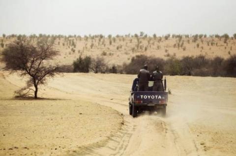 Gendarmes patrol a desert area about 40 km (25 m) from the border with Mali, in Mauritania, in this 2012 file photo. PHOTO BY REUTERS/Joe Penney