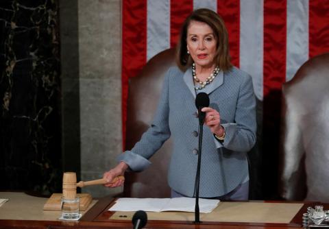 U.S. House Speaker Nancy Pelosi (D-CA) gavels the close of a joint meeting of Congress following NATO Secretary General Jens Stoltenberg's address inside the House Chamber on Capitol Hill in Washington, U.S., April 3, 2019. PHOTO BY REUTERS/Carlos Barria