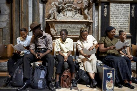 Performers from the HEbE Foundation charity prepare to perform during a Service of Thanksgiving to mark the 70th anniversary of the landing of the Windrush, at Westminster Abbey, London, Britain, June 22, 2018. PHOTO BY REUTERS/Niklas Halle'n