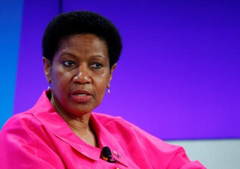 Phumzile Mlambo-Ngcuka, Undersecretary-General and Executive Director, United Nations Entity for Gender Equality and the Empowerment of Women (UN WOMEN), addresses the session 'Ending Poverty through Parity' in the Swiss mountain resort of Davos, January 24, 2015. PHOTO BY REUTERS/Ruben Sprich