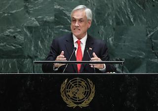 Chile's President Sebastian Pinera addresses the 74th session of the United Nations General Assembly at U.N. headquarters in New York City, New York, U.S., September 24, 2019. PHOTO BY REUTERS/Lucas Jackson