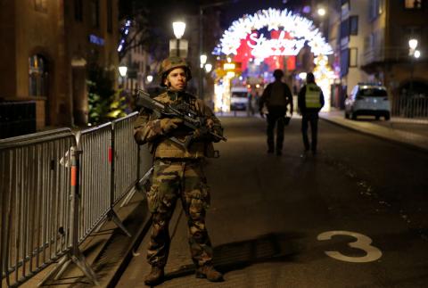 Police officers secure a street and the surrounding area after a shooting in Strasbourg, France, December 11, 2018. PHOTO BY REUTERS/Vincent Kessler
