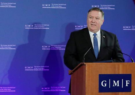 U.S. Secretary of State Mike Pompeo speaks at a conference of the German Marshall Fund of the United States on "Reforming the Rules-Based International Order", in Brussels, Belgium, December 4, 2018. PHOTO BY REUTERS/Yves Herman