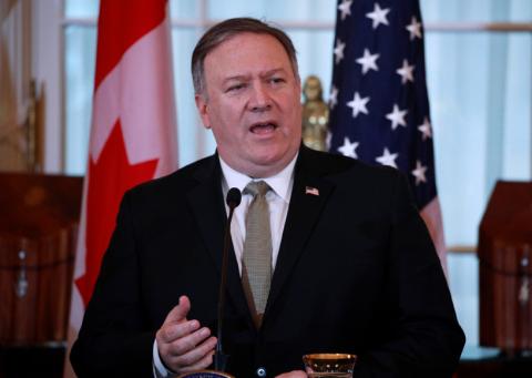U.S. Secretary of State Mike Pompeo speaks during a news conference after the U.S.-Canada ministerial meeting at the State Department in Washington, U.S., December 14, 2018. PHOTO BY REUTERS/Jim Young