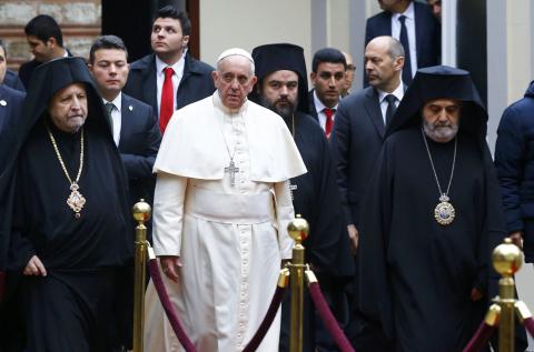 Pope Francis arrives for the Divine Liturgy at the Ecumenical Patriarchate in Istanbul, November 30, 2014. PHOTO BY REUTERS/Osman Orsal
