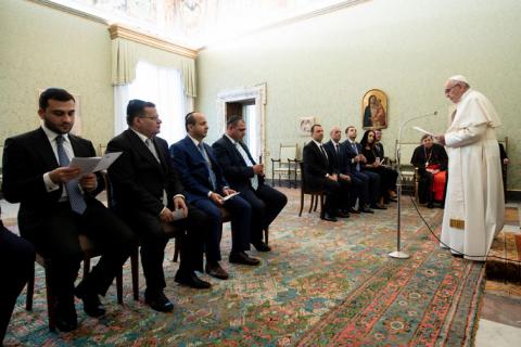 Pope Francis meets a delegation of Rabbis from the "World Congress of Mountain Jews" of Caucasus, during a private audience at the Vatican, November 5, 2018. PHOTO BY REUTERS/Vatican Media