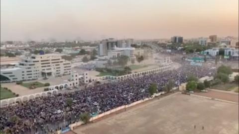 People protest on the streets in Khartoum, Sudan, in this still image taken from a social media video obtained on April 9, 2019. Courtesy Sudan Congress Party/via REUTERS