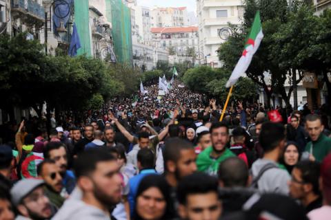 Demonstrators chat slogans during a protest demanding that the upcoming presidential election be cancelled in Algiers, Algeria, December 10, 2019. PHOTO BY REUTERS/Ramzi Boudina
