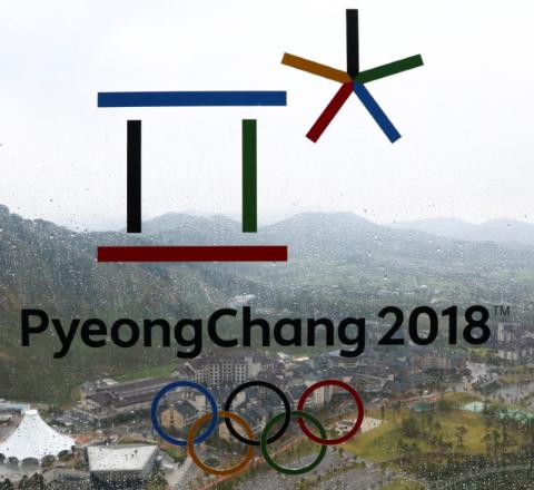The PyeongChang 2018 Winter Olympic Games logo is seen at the the Alpensia Ski Jumping Centre in Pyeongchang, South Korea, September 27, 2017. PHOTO BY REUTERS/Pawel Kopczynski