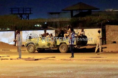 Members of the Sudanese Rapid Support Forces (RSF) are seen near the area where gunmen opened fire outside buildings used by Sudan's National Intelligence and Security Service (NISS) in Khartoum, Sudan, January 14, 2020. PHOTO BY REUTERS/Mohamed Nureldin Abdallah