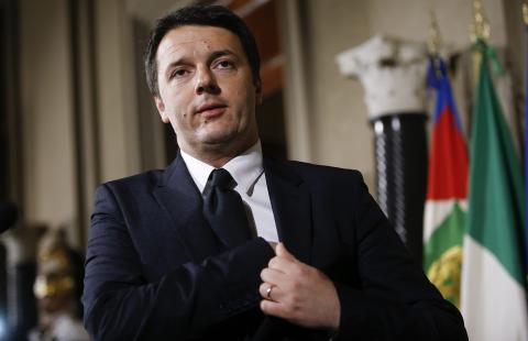 Italy's newly elected Prime Minister Matteo Renzi arrives for a news conference following a meeting with Italian president Giorgio Napolitano, in which he has unveiled the names of the members of his government, at the Qurinale presidential palace in Rome