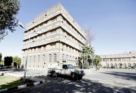 A Houthi militia truck is seen at the yard of the Republican Palace in Sanaa, February 25, 2015. Armed men from Yemen's newly dominant Houthi group took over a special forces army base in the capital Sanaa early on Wednesday, soldiers there said. PHOTO BY REUTERS/Khaled Abdullah