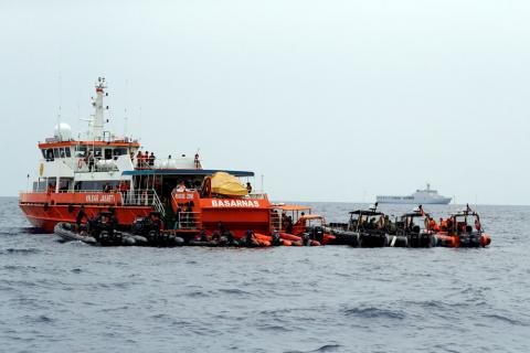 An Indonesian rescue ship is seen at the location of the Lion Air flight JT610 crash during rescue operations off the north coast of Karawang regency, West Java province, Indonesia, October 30, 2018. PHOTO BY REUTERS/Beawiharta