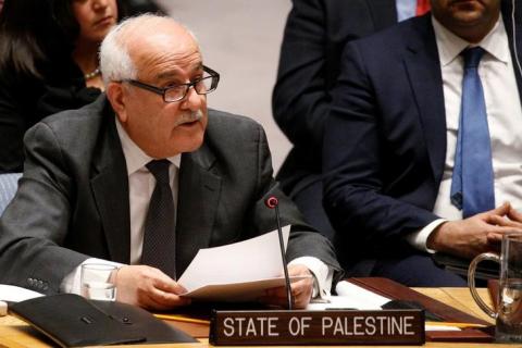 Permanent Observer for the State of Palestine to the U.N. Riyad Mansour addresses the U.N. Security Council meeting on the situation in the Middle East, including the Palestine, at the United Nations Headquarters in New York, U.S., December 8, 2017. PHOTO BY REUTERS/Brendan McDermid
