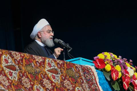 Iranian President Hassan Rouhani gives a public speech during a trip to the northern Iranian city of Shahroud, Iran, December 4, 2018. PHOTO BY REUTERS/Official President website