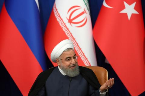 Iranian President Hassan Rouhani speaks during a news conference in Tehran, Iran, September 7, 2018. PHOTO BY REUTERS/Kirill Kudryavtsev/Pool