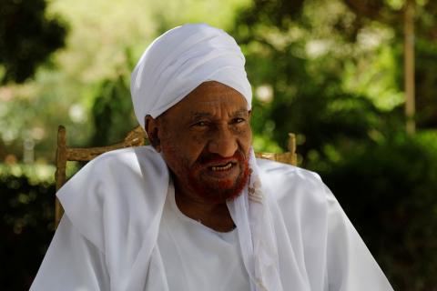 Leading Sudanese opposition figure Sadiq al-Mahdi, Sudan's last democratically elected prime minister, who was overthrown in 1989 in a bloodless coup by army officer Omar Hassan al-Bashir, talks during an interview with Reuters in Khartoum, Sudan, April 25, 2019. PHOTO BY REUTERS/Umit Bektas
