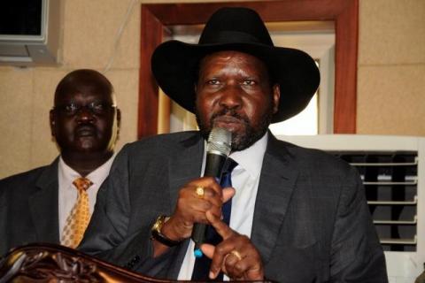 South Sudan's President Salva Kiir addresses delegates during the swearing-in ceremony of First Vice President Taban Deng Gai at the Presidential Palace in the capital of Juba, South Sudan, July 26, 2016. PHOTO BY REUTERS/Jok Solomun