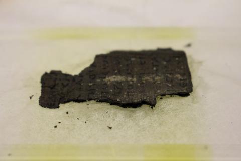 Fragment of Herculaneum scroll is fixed in place at a Diamond Light Source experimental station after it was scanned using bright x-rays in Didcot, Britain, September 30, 2019. PHOTO BY REUTERS/George Sargent