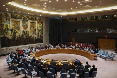 Members of the United Nations Security Council address a resolution to investigate the use of chemical weapons in Syria during a meeting at the U.N. headquarters in New York, August 7, 2015. PHOTO BY REUTERS/Lucas Jackson